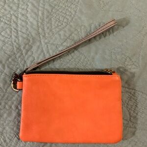 Orange Leather Wristlet